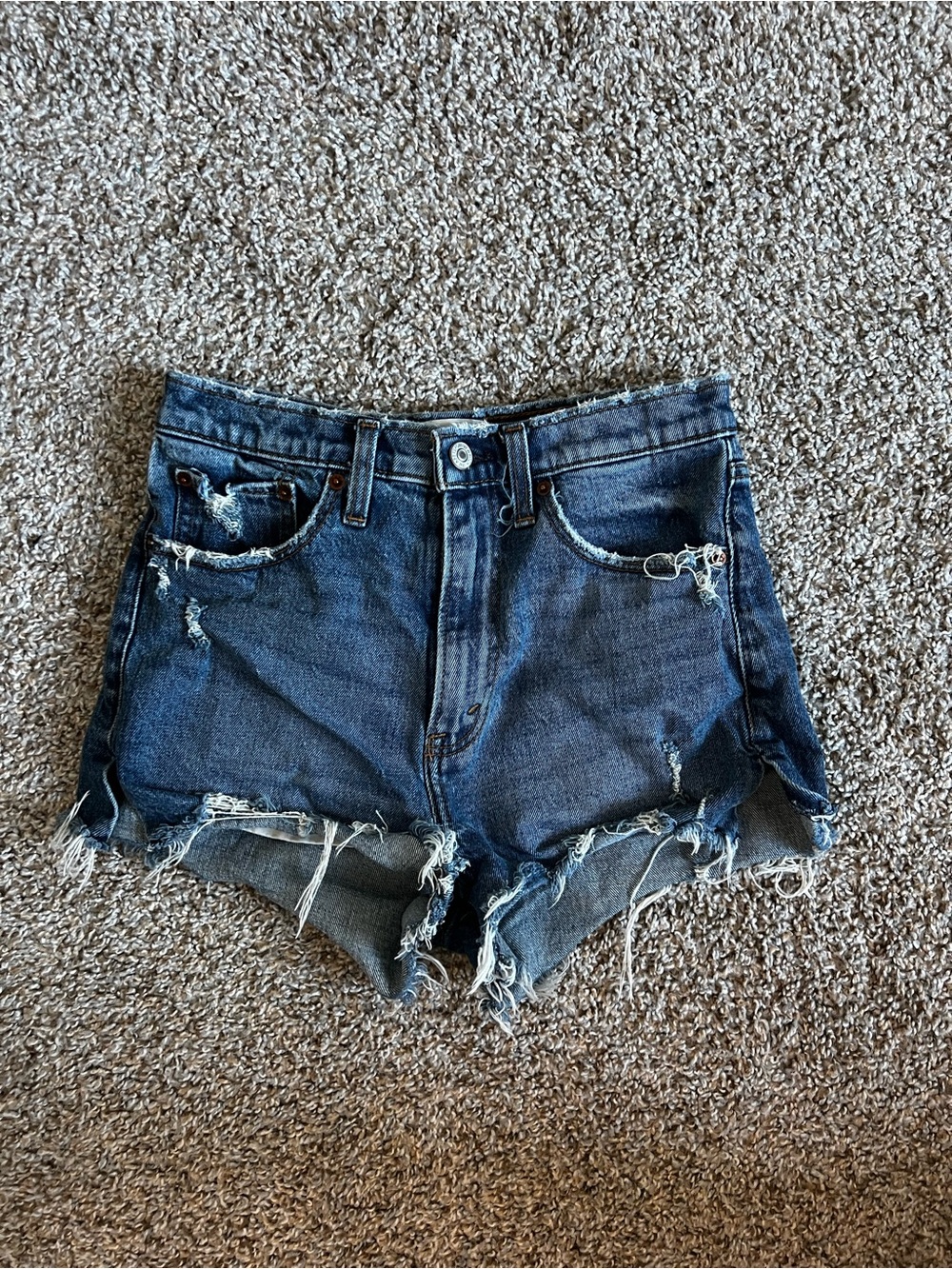 Abercrombie & Fitch Distressed Dark Blue Denim Shorts